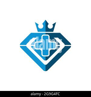 medical diamond crown logo icon flat concept vector design Stock Vector
