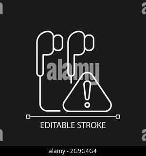 Broken earphones white linear icon for dark theme Stock Vector