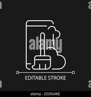 Dust and dirt inside the phone white linear icon for dark theme. Stock Vector