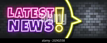 Latest news neon text on the stone background. Latest news. For business, marketing and advertising. Vector on isolated background. EPS 10. Stock Vector