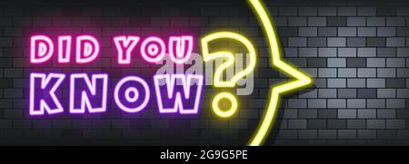 Did you know neon text on the stone background. Did you know. For business, marketing and advertising. Vector on isolated background. EPS 10. Stock Vector