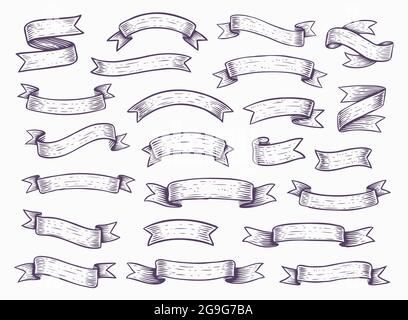 Vintage decorative ribbon banner in engraving Vector Image