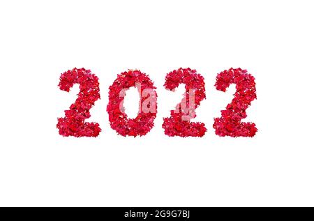 Figures 2022 made of red glitter on white background Stock Photo