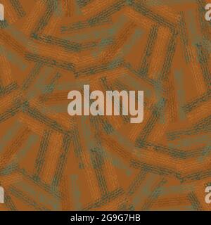 Abstract vector gauze brush effect rectangles seamless pattern background. Backdrop of scattered ochre green painterly striped shapes with spliced Stock Vector