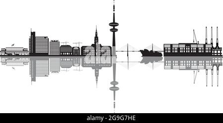 Hamburg skyline in Germany with harbor and airport Stock Vector