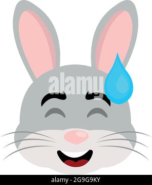 Vector illustration of an emoticon of the face of a cartoon rabbit with an expression of shame and a drop of perspiration on his head Stock Vector