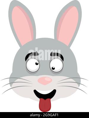 Vector emoticon illustration of a cartoon rabbit's face with a crazy expression Stock Vector