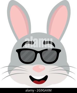 Vector illustration of cartoon rabbit face emoticon with sunglasses Stock Vector