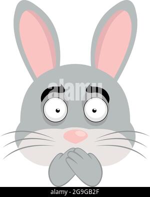 Vector illustration of emoticon of the face of a cartoon rabbit covering his mouth with his hands Stock Vector