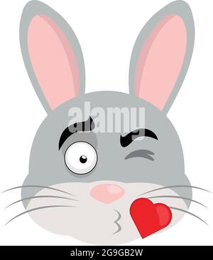 Vector emoticon illustration of the face of a cartoon rabbit giving a heart-shaped kiss Stock Vector