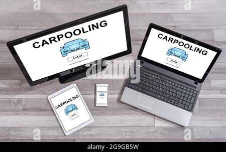 Carpooling concept shown on different information technology devices Stock Photo