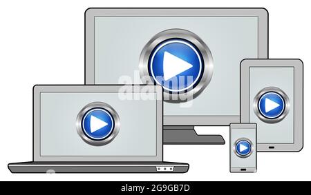 Play concept shown on different information technology devices Stock Photo