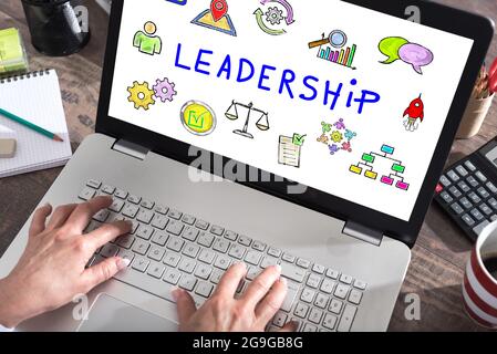 Leadership concept shown on a laptop screen Stock Photo