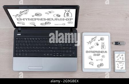 Entrepreneurship concept shown on different information technology devices Stock Photo