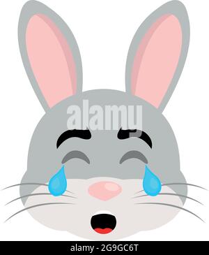 Vector emoticon illustration of a cartoon rabbit's face with a sad expression, crying with tears falling from his eyes Stock Vector