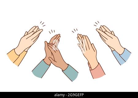 Human hands clapping and applauding concept. People crowd applauding to congratulate success job cheering and ovation vector concept  Stock Vector