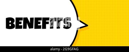 Benefite. Speech bubble banner with Benefits text. Loudspeaker. For business, marketing and advertising. Vector on isolated background. EPS 10. Stock Vector