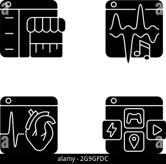Digital services black glyph icons set on white space Stock Vector