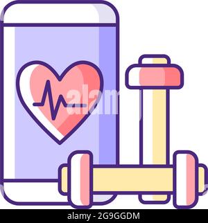 Online fitness application RGB color icon. Stock Vector