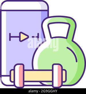 Online weightlifting exercises training RGB color icon. Stock Vector
