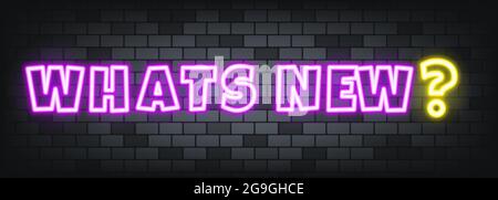 Whats new neon text on the stone background. Whats new. For business, marketing and advertising. Vector on isolated background. EPS 10. Stock Vector