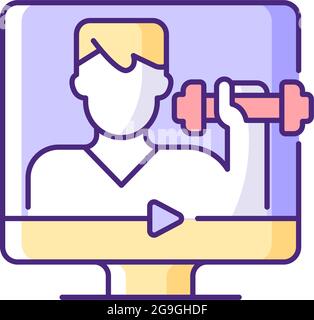 Online fitness coach RGB color icon. Stock Vector