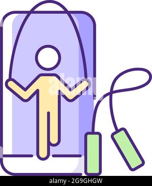 Online rope jumping workout RGB color icon. Stock Vector