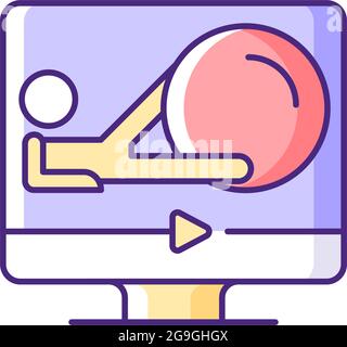 Fitness ball online workout RGB color icon. Stock Vector