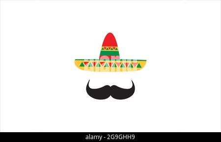 Mexican hat with moustache or mustache icons logo design vector illustration Stock Vector