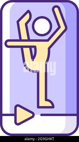 Online fitness stretching RGB color icon. Stock Vector