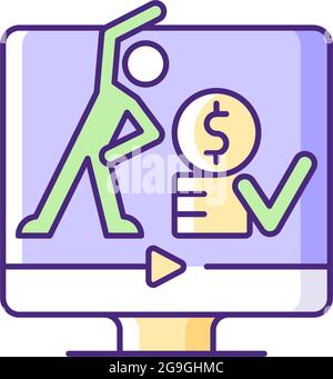 Online fitness workout subscription RGB color icon. Stock Vector