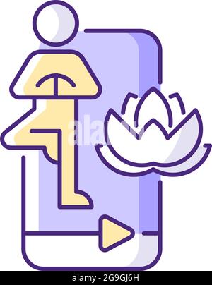 Online yoga tutorial RGB color icon. Stock Vector