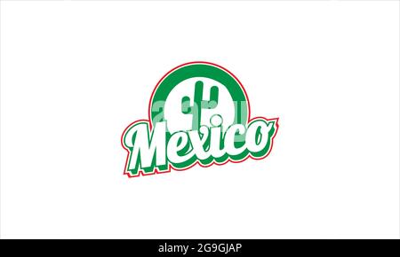 Green Mexico cactus icon in badge style isolated on white background. Mexico country symbol stock vector illustration Stock Vector