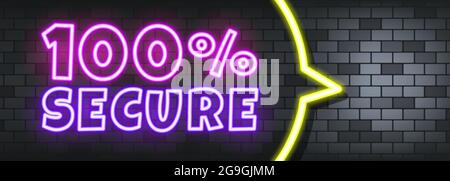100 percent secure neon text on the stone background. 100 percent secure. For business, marketing and advertising. Vector on isolated background. EPS Stock Vector