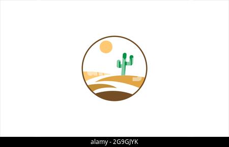 Cactus Desert Plant  with sun icon Flat Icon Vector logo design illustration symbol template Stock Vector