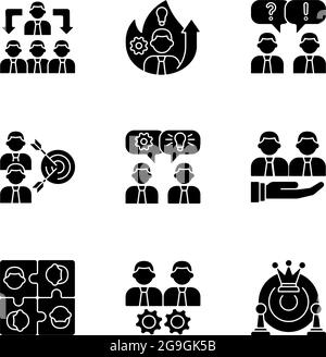 Working together black glyph icons set on white space Stock Vector ...