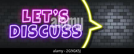 Let is discuss neon text on the stone background. Lets discuss. For business, marketing and advertising. Vector on isolated background. EPS 10. Stock Vector
