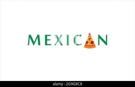 Green Mexican  letter with pizza slice typographic icon logo design illustration symbol Stock Vector