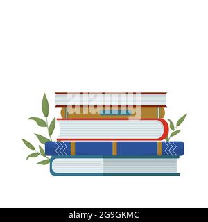 Stack of different books in cartoon style isolated on white background. Stylish design element. Education, research concept. Vector illustration Stock Vector