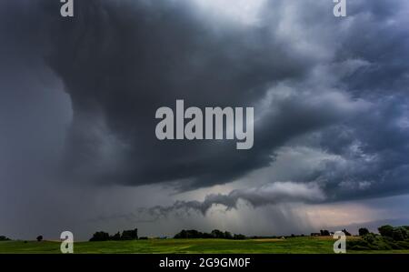 Nature Environment Dark huge cloud sky black stormy cloud motion big stormy rain day thunderstorm clouds dancing panorama horizon dark cloud Stock Photo