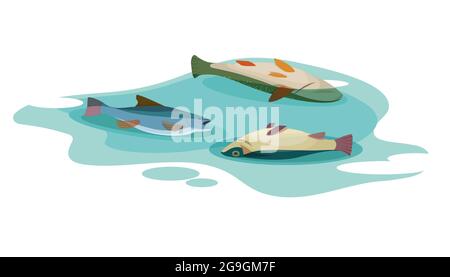 Poisoned dead fish in a dirty water Stock Vector