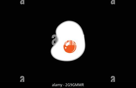 Fried egg isolated on black background. Fried egg flat icon. Fried egg close-up Stock Vector