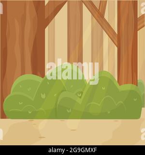 Deep forest bright cartoon background stock vector illustration. Nobody in composition. Shiny landscape, scenery. Vector illustration Stock Vector