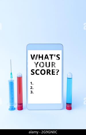 Inspiration Showing Sign What S Your Score Question Concept Meaning Tell Personal Individual Rating Average Results Statistics Advance Medical Stock Photo Alamy