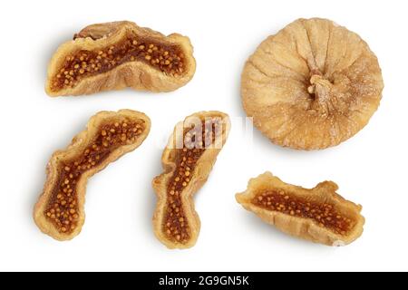 dried fig isolated on white background with clipping path and full depth of field. Top view. Flat lay Stock Photo