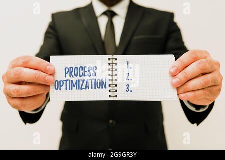 Inspiration showing sign Process Optimization. Word for improves the processes and takes them to a high level Presenting New Plans And Ideas Stock Photo