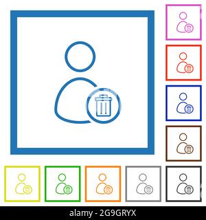 Delete user outline flat color icons in square frames on white background Stock Vector