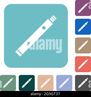 Electronic cigarette solid white flat icons on color rounded square backgrounds Stock Vector