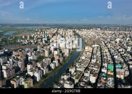 Dhaka, Bangladesh - July 22, 2021: Bird's-eye view of Dhaka city in Bangladesh. Stock Photo