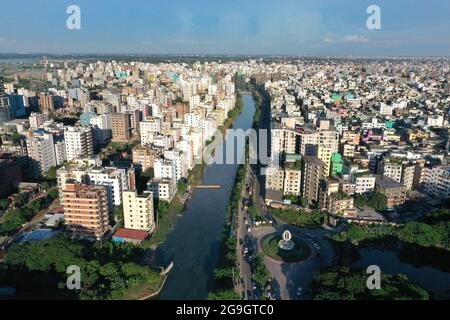 Dhaka, Bangladesh - July 22, 2021: Bird's-eye view of Dhaka city in Bangladesh. Stock Photo